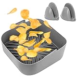 🍱【Anti Verbrühungs Design】Diese air fryer silicone pot verfügt über einen doppelten seitengriff um verbrennungen direkt nach dem backen zu vermeiden. lieferung mit 2 anti hitze handclips, leichtere handhabung.