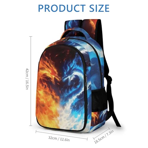 GNEW Dragon Backpack for Kids Boys Girls, Cool Ice and Fire Backpack, Cool Dragon Battle School Backpack, Water Resistant Daypack Backpack for Elementary Middle High School Students, 16.5 Inch2