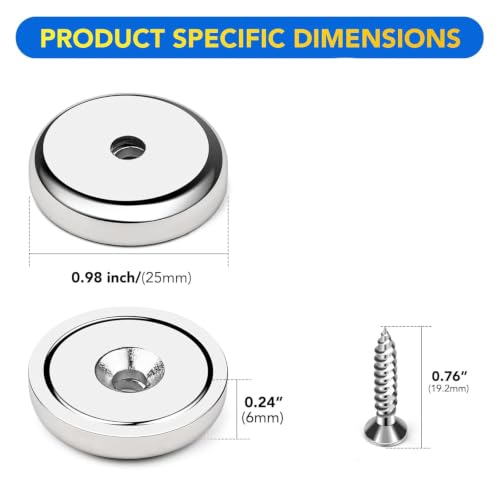 Image of DIYMAG Magnets with Countersunk Hole,0.98 Inch 60LBS 24 Pack | Heavy Duty Magnet Rare Earth Neodymium Strong Round Base Cup and Stainless Screws for Refrigerator,Office,Craft