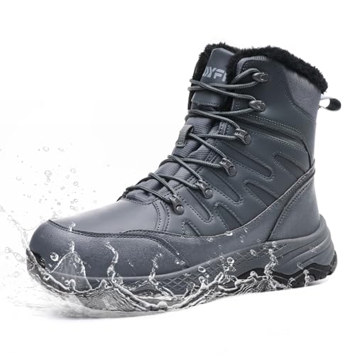 Suiyfit Snow Boots for Men Waterproof Mid Calf Winter Hiking Boot Durable Warm Fur Lined Boot Non-Slip Warm Climbing Shoes（grey-42.5）
