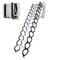 12 Steps Attic Ladder, Wall-Mounted Pull Down Attic Stairs with Handrails 881.85lbs Loading Capacity, Folding Attic Ladders with Anti-Slip Pads and Pull Ring for Garage Roof Basement (Black+White)