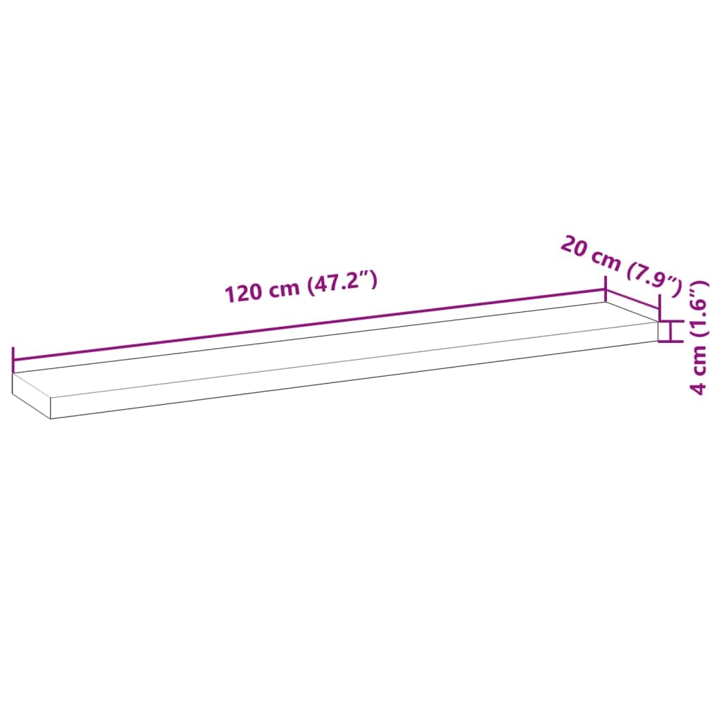 Estante flotante 120 x 20 x 4 cm, madera maciza sin tratar, estante de pared flotante moderno, estantería de pared, estantes de pared para dormitorio, sala de estar, oficina, baño, cocina