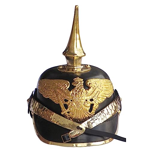 Casco Pickelhaube prusiano de latón y cuero para coleccionistas de historia militar
