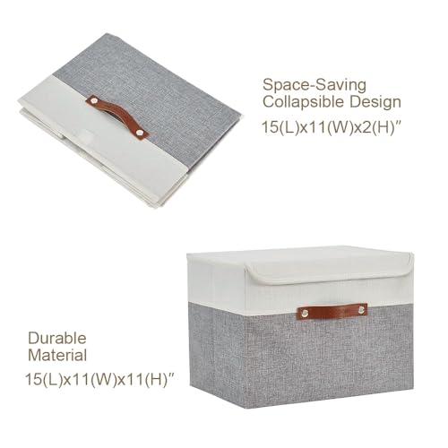 Image of DECOMOMO Foldable Storage Bin with Lids [3-Pack] Collapsible Sturdy Cationic Fabric Storage Basket Box Container W /Handles for Organizing Shelf Nursery Linen (Grey & White, 15 x 11 x 11 inch - 3 Pack)