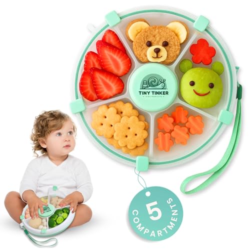 Snack Spinner for Toddlers with Lid Small 5-Compartment Durable Portable Leak-Proof Easy to Open BPA-Free Dishwasher Safe Perfect for Travel Daycare Lunchboxes and On-the-Go Snacks Green