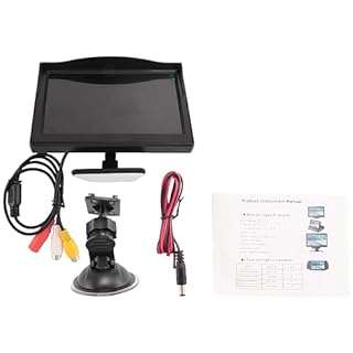 Sujurio Moniteur Une éCran LCD HD TFT 800X480 de 5 Pouces avec Double Support de pour CaméRa de Recul de Voiture/Vue/Lecteur DVD/MultiméDia