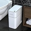 MOPALL Small Bathroom Trash Cans with Lids,Motion Sensor Bathroom Trash Can,Narrow Waterproof Plastic 3.5 Gallon Automatic Adsorption Touchless Garbage Can,White