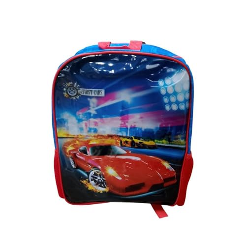 Mochila Infantil de Costa Carros Vermelha, Leve, Resistente, Alças Ajustáveis, Compartimentos Amplos para Escola, Passeios e Dia a Dia das Crianças