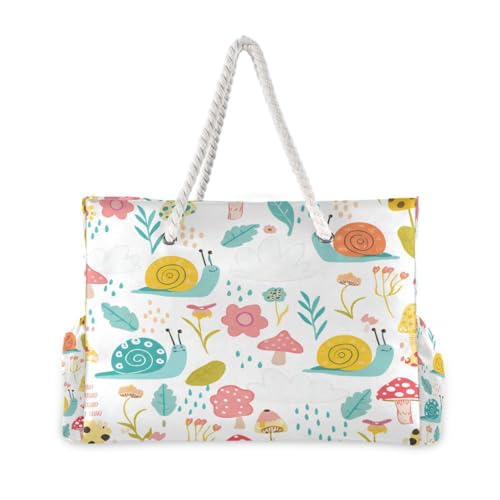 Cute Snail Beach Tote Bag for Women Large Pool Bags Carry On Bag With Wet Compartment for Beach Travel with Pocket Zipper Outdoor Tote Bag2
