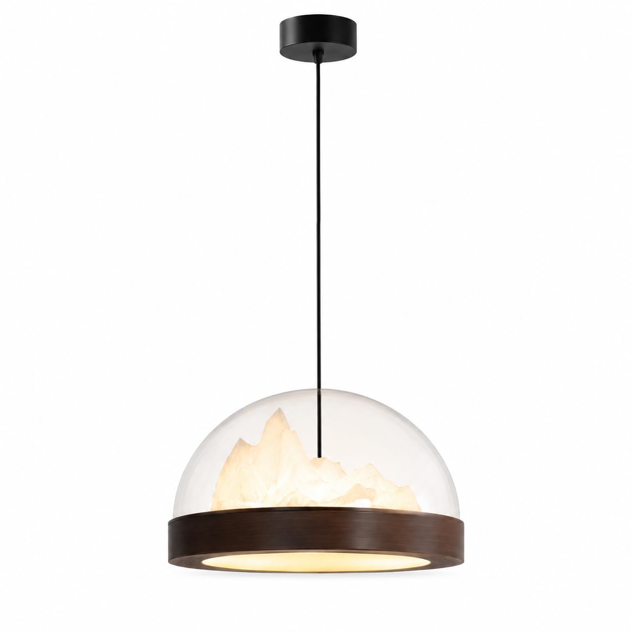 Esiyuvo Multicolor Modern Glass Pendant Light, Adjustable Hanging Lamp With Clear Dome Shade, Mountain Accent And Integrated Led, For Kitchen Island, Dining Room, Bedroom, Hallway, Entryway And Living Room