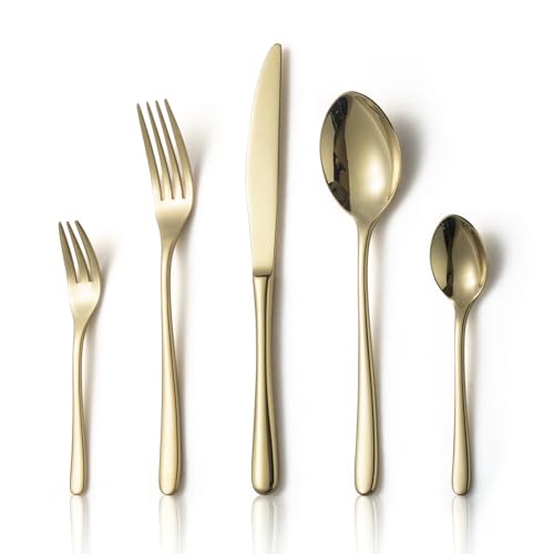 Alata Vienna 18/10 Edelstahl Poliert Besteck Set 6 Personen Champagner Gold Essbesteck 30 teilig Glänzend Spülmaschinenfest