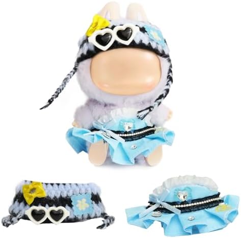 Cloth for 15cm & 17cm Doll, 2pcs Doll Clothes Outfit Set for 1st/2nd/3rd Gen Dolls, Include - Crystal Blue Dress, Blue Crochet Hat(Blue)