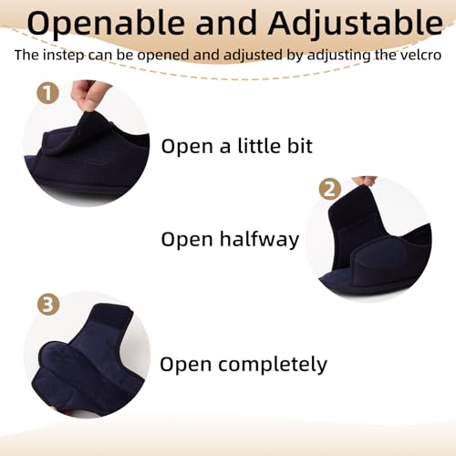 Image of Adjustable House Shoes Open Toe Full Foot Slippers for Men Breathable Memory Foam Slipper Indoor /Outdoor Non-Slip Sole Extra Wide Shoes for All Season NavyBlue US13-14