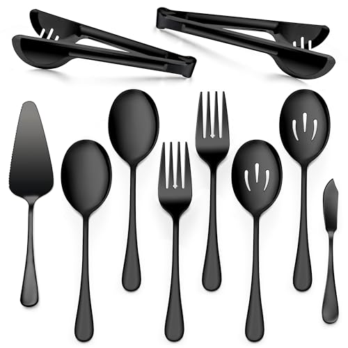 Reviews de Palas para servir espárragos al mejor precio. 42 E-far - Juego de 10 utensilios de servir grandes, cuchara de servir de acero inoxidable negro, cuchara ranurada, tenedor, pinza, servidor de pasteles y cuchillo de mantequilla para...