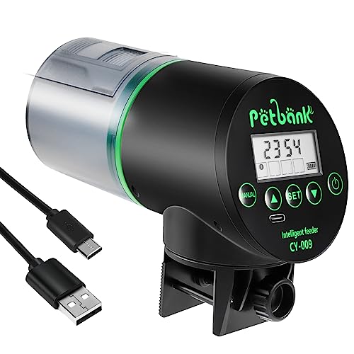 Petbank Automatic Fish Feeder – Rechargeable Timer Fish Feeder with USB Charger Cable, Fish Food Dispenser for Aquarium or Fish Tank