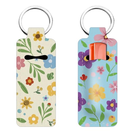FREEBLOSS 2Pc Porte Clé Rouge a Lèvres Porte-Rouge a Lèvres Porte-Clé Porte-Rouge a Lèvres Fleur Vectorielle Porte-Clés Baume a Lèvres Pochette Portable pour Baume a Lèvres pour Femme
