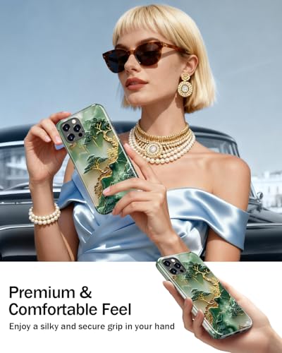 Image of Goodon for iPhone 12 Pro Case /iPhone 12 Case Cute - Wireless Charging Compatible - Dual-Layer Hard Shell + Silicone Cover - Protective Phone Case, Trendy Designs for Women - Gold Inlaid Jade Carving