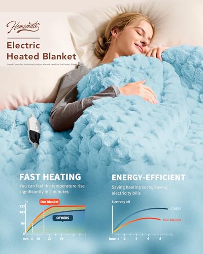 Image of Homemate Electric Heated Throw Blanket - 50 inchx60 inch Luxury Faux Fur Heating Bed Blankets with 10 Heating Levels 8 Hours Auto Off Fast Heating Over-Heated Protection Ultra Soft Warm Flannel ETL Certified