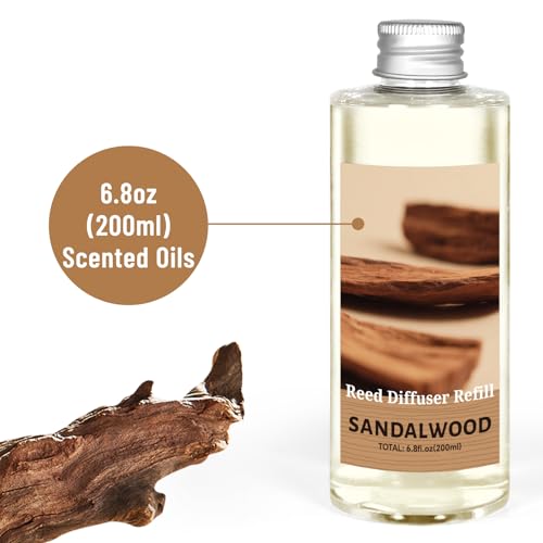 Image of STRN Sandalwood Essential Oil Reed Diffuser Refill 200ml Long-Lasting Aromatherapy, Natural Fragrance Liquid with Eco-Friendly Bottle for Home, Bedroom, Spa