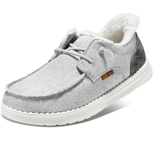 STQ Orthopedic Slip on Casual Shoes for Women Plantar Fasciitis Relief Fur Lined Comfy Sneakers Loafers Light Grey US 9
