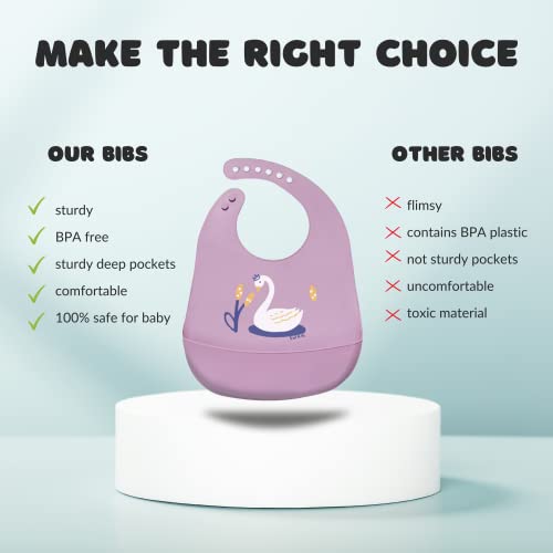 Silicone Baby Bibs with Food Catcher (Set of 3) - BPA Free Plastic, Durable and Adjustable Bib - Silicone Bibs for Babies, Toddlers, Boys, and Girls4