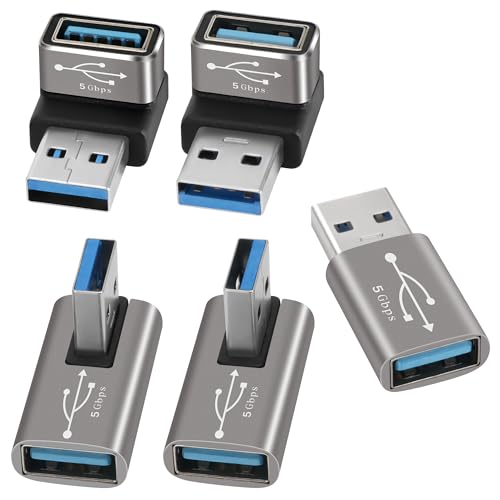 Image of Angle USB 3.0 Adapter 5 Pack, Multiple Angles(UP /Down /Left /Right /Straight),USB A Male to Female Connector Converter USB L Shape Extender, Support Charge & Data Sync for PC, Laptop, Mouse, Keyboard