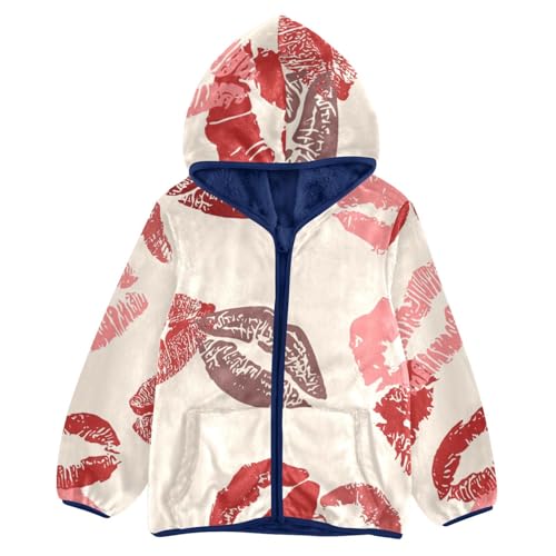 Kiss Print Lips Valentine Day Girls Fleece Jacket Girls Fall Jacket Girls Zip Up Hoodie Girls Sherpa Jacket 2-10T