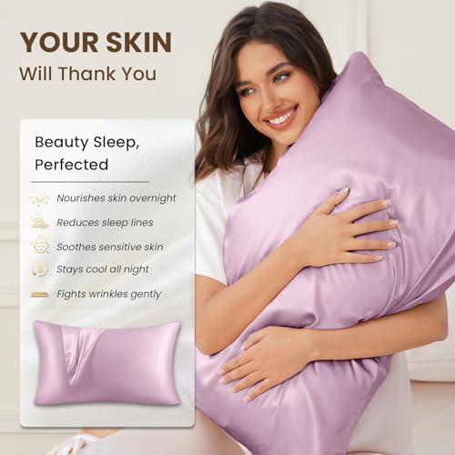 Image of THXSILK 100% Pure Mulberry Silk Body Pillowcase for Hair and Skin - 25 Momme - Upgraded Real Grade 6A+ Silk - Durable, Soft Breathable Silk Pillow Case (Body Size 20 inchx54 inch, Light Purple)
