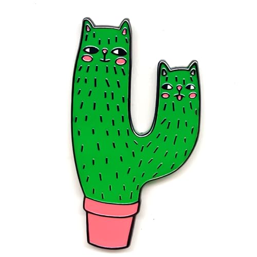 Image of Cat Head Bonsai Cactus Pin - Fun Series | Premium Enamel Pin - Statement Lapel Pin - Plated Badge for Clothing, Bags, Hats, Jackets, and Lanyards