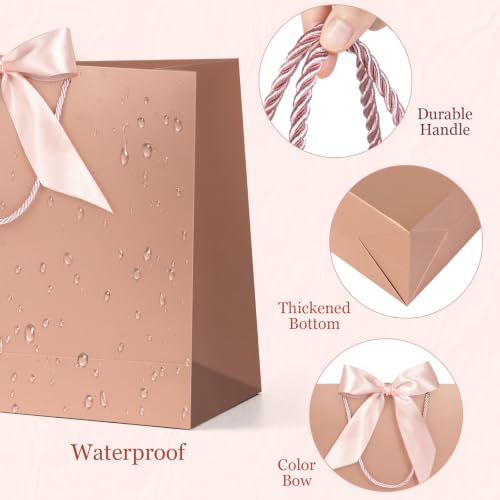 Image of JMANNI Gift Bags with Handles, 11 inch Small Gift Bag for Presents, 1 Pcs Bags with 2 Tissue Paper and 1 Cards for Baby Shower Wedding Bridal Shower Mother's Day Birthday Party (Rose gold)