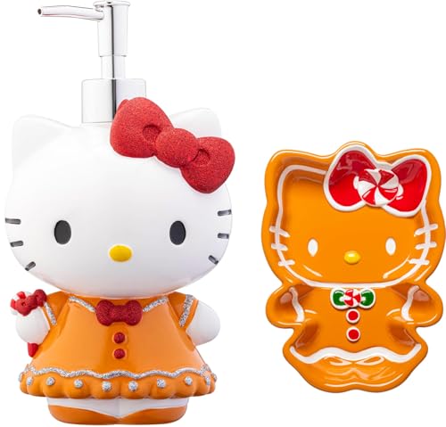 Jay Franco Hello Kitty Christmas & Holiday Season Bathroom Décor Set - 2 Piece Collection Includes Lotion Pump & Soap Dish - Bathroom Accessories