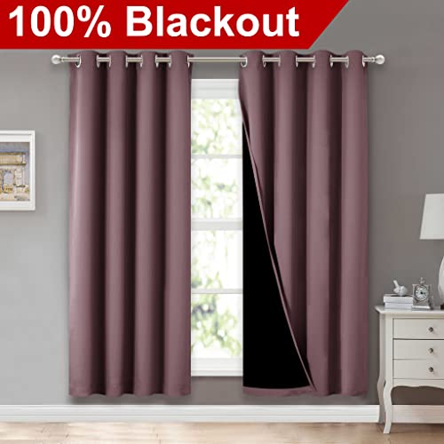 Image of NICETOWN 100% Blackout Window Curtain Panels, Full Light Blocking Drapes with Black Liner for Nursery, 72-inch Drop Thermal Insulated Draperies (Dry Rose, 2 Pieces, 52-inch Wide Per Panel)