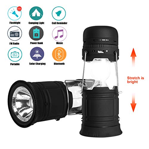 U2C Solar Powered LED Camping Lantern USB Rechargeable Flashlights With Bluetooth Speaker, Power