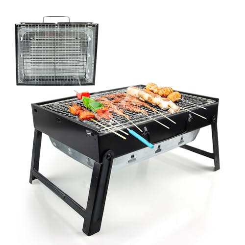Barbecue Portable, SilverChry Barbecue de Table, Grill de Camping, 34x27x20cm Grill de Table Portable, Charbon Bbq Grill pour Pique-Nique, Jardin,...
