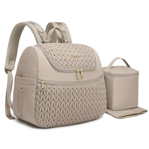 Qualyphant Small Diaper Bag Backpack, Mini Baby Bag, Breast Pump Backpack for Spectra S1 S2 Medela with Cooler Storage for Working Mom, Khaki