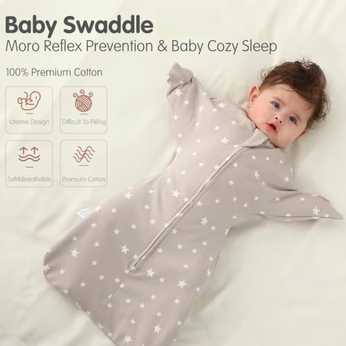Image of insular Baby Swaddle with 2-Way Zipper Newborn Sleep Sack Arms Up Infant Sleeping Bag Wearable Blanket, Star, 0-3 Month