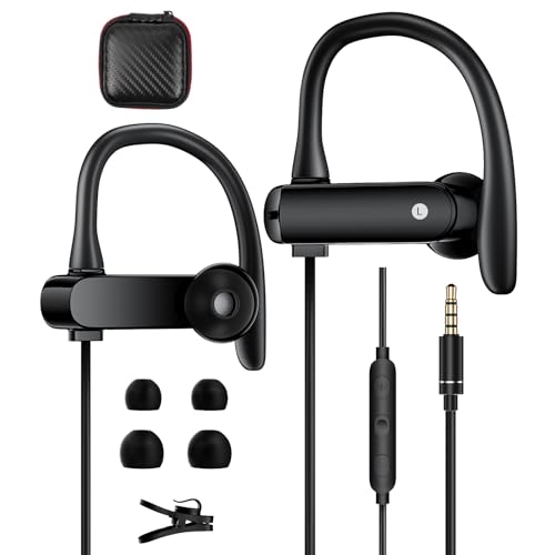 3.5mm Headphones Sport Wired Earbuds with Microphone Noise Cancelling Earphone HiFi Stereo Running Headset Over Ear Buds Wired Plug in with Ear Hook for iPhone 6 6s Samsung Galaxy A13 A14 iPod MP3 MP4