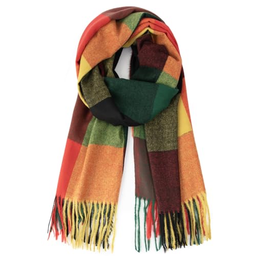 Glamexx24 Damen Winter Schal: Kariert, Fashion: Damen Winter Schal, Strickset Schal übergroßer Quadratisch Deckenschal Halstuch Streifen Muster...