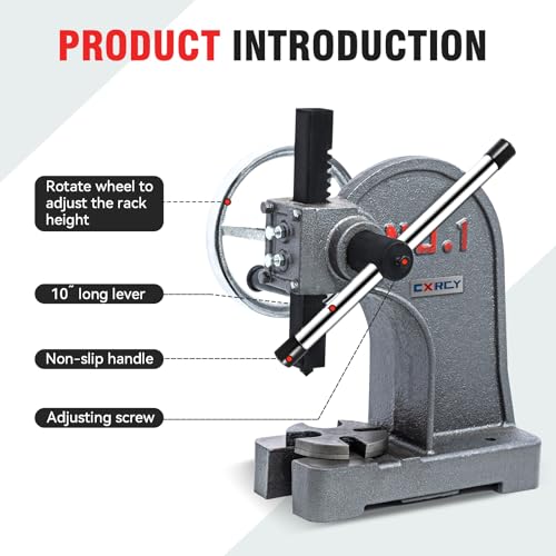 Image of CXRCY Arbor Press 1 Ton with Hand Wheel, Cast Iron Heavy duty Manual Arbor Press 1 Ton, 5.5 inch Maximum Height, Desktop Arbor Press, Metal Punch Press Machine for Stamping Bending Forming Stretching