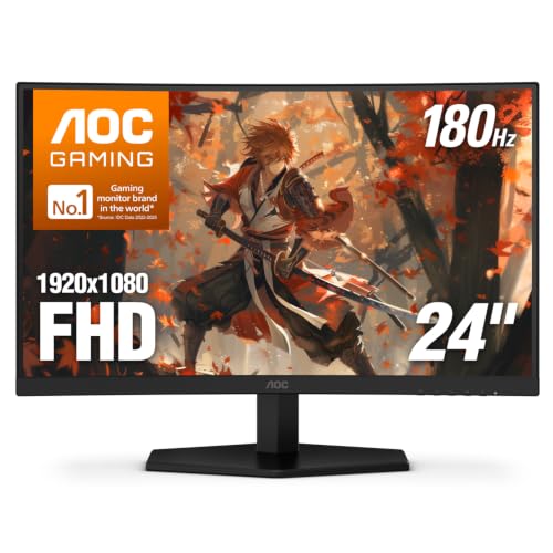 Image of AOC C24G42E 24 inch Curved 1500R Frameless Ultra-Fast Gaming Monitor, FHD 1080p, 180Hz 0.5ms MPRT, HDMI 2.0 x2, Display Port x1, HDR, Speakers 2W x2, 3-Year Zero-Bright-Dot