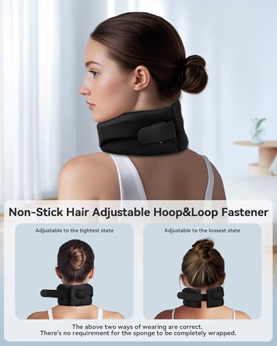 Image of Neck Brace Cervical Collar - Neck Support Brace for Sleeping, Soft Foam Wraps Keep Vertebrae Stable and Aligned for Relief of Cervical Spine Pressure Black Small(10.6-12.6 Inch)