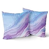 Purple Marble Throw Pillow Covers - Modern Abstract Blue Violet Ink Painting Cushion Cover...