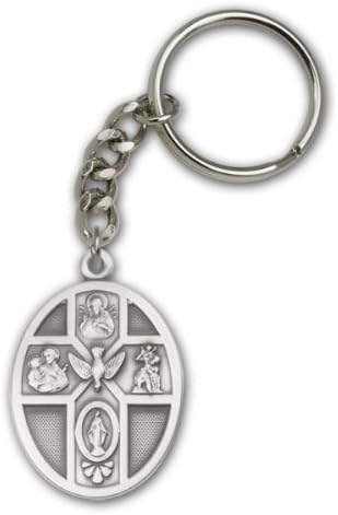 Religious Key Chains - Antique Finish Silver 5-Way / Holy Spirit Keychain fully engravable