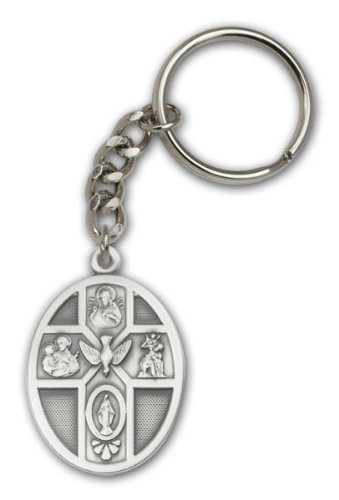Religious Key Chains - Antique Finish Silver 5-Way / Holy Spirit Keychain fully engravable