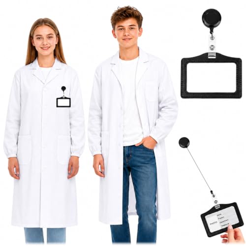 UWJOWP Blouse Chimie Blanche de Laboratoire,Taille S-XL,Manches élastiques, Plaque nominale incluse,Blouse de Médecin avec 3 Poches, pour Femme Homme, pour Lycée Collège Hôpital (Taille L)