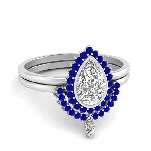 Image of 55Carat Choose Your Gemstone Bezel Pear Shape Halo CZ Diamond CZ Ring Sterling Silver Pear Shape Wedding Ring Sets Ornaments Surprise for Wife Symbol of Love Clarity Comfortable US Size 4 to 12