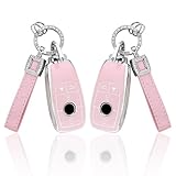 1797 Paquete de 2 fundas para llavero para Mercedes Benz, accesorios Bling GLC GLE GLA GLB GLS AMG C300 CLA CLS A C E G S Class Pink Keychain Case Shell Cute Girly 4 Button TPU, Rosado