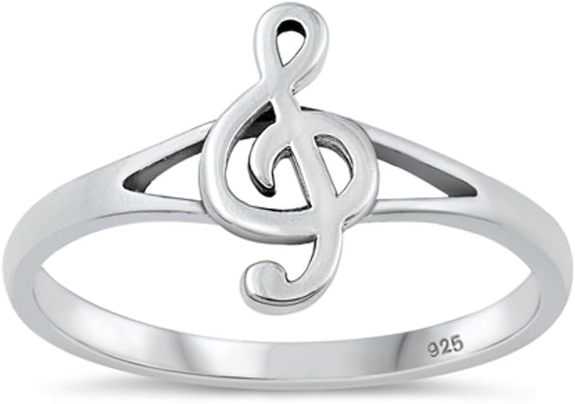 Sterling Silver Women's Treble Clef Note Music Singing Ring Band 12mm Sizes 2-12
