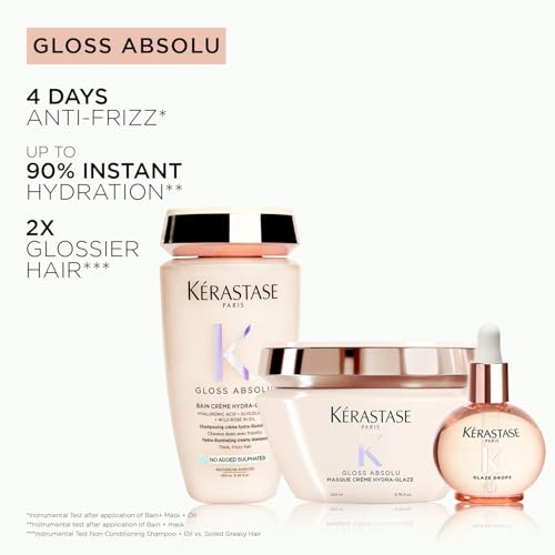 Image of Kerastase Gloss Absolu Creme Anti-Frizz Shampoo For Bouncy, Glossy Hair | Medium to Thick Hair | 4-Days Anti-Frizz | With Hyaluronic & Glycolic Acid, Wild Rose-In-Oil | 250ml