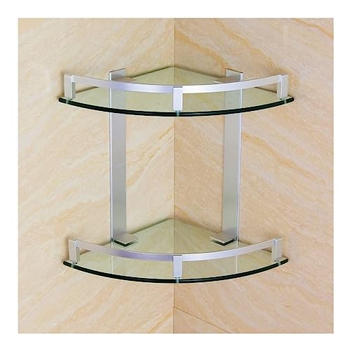 Premium Space Aluminum Corner Shower Caddy - Silver Double Shelves Organizer Glass Bathroom Storage Solution Stylish and Durable